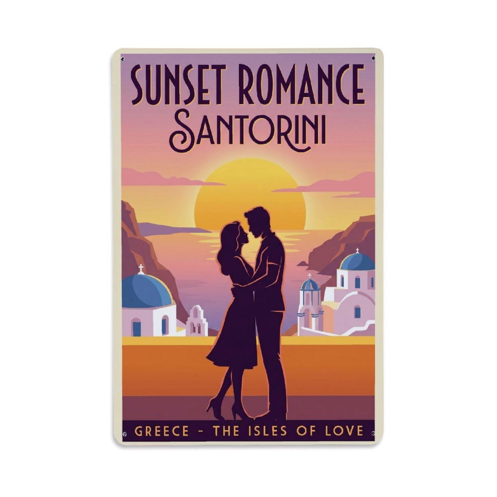 Gead 8X12inch Style Vintage Travel Santorini Sunset Romance Metal Tin Sign