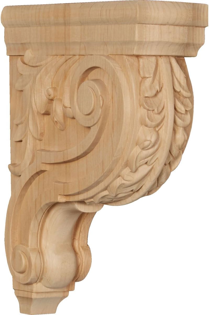 Ekena Millwork CORW04X11X14HDCH Large Hudson Acanthus Wood Corbels, 4"W x 10 1/2"D x 14"H, Cherry