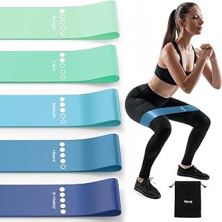 Renoj 5-Pack Resistance Loop Bands Set - Natural Latex Exercise Bands for Strength Training, Glutes Legs Arms, Yoga Pilates Home Workouts with Carry Bag