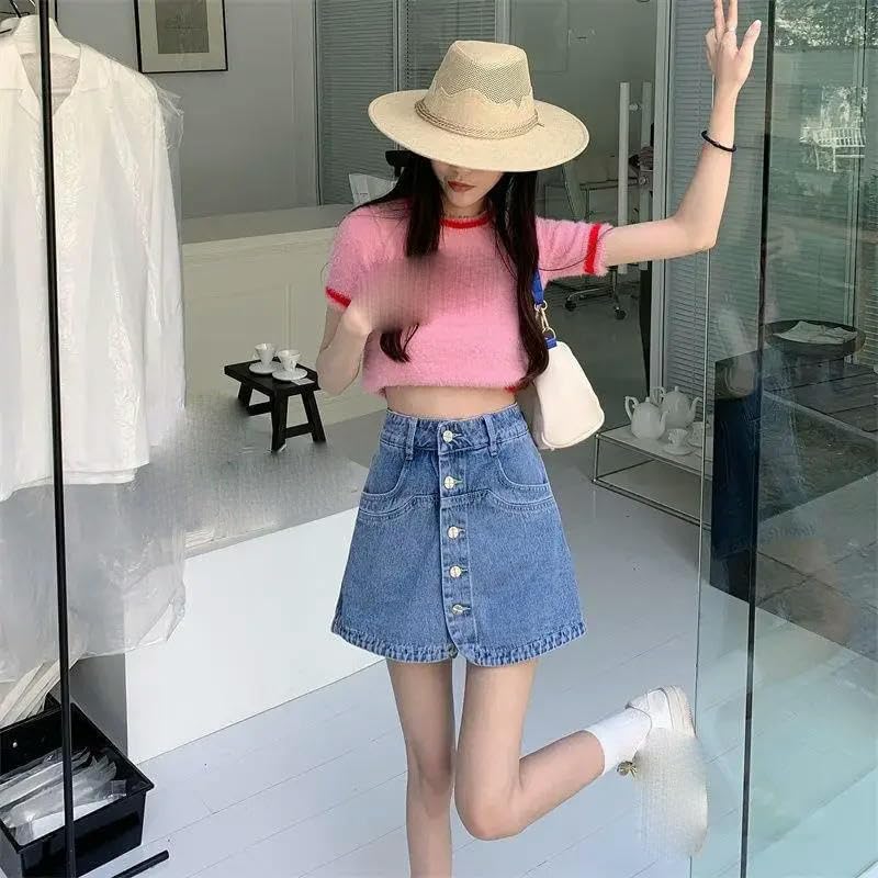 High-Waist Denim Shorts Women's Versatile Summer Wide Leg Skirt Pants Women's Short Skirts Ins Style