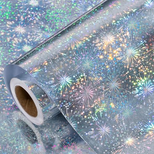 WRAPAHOLIC Fireworks Holographic Wrapping Paper Roll - Mini Roll - 17 Inch x 16.5 Feet - Metallic Holographic Fireworks Wrapping Paper for Birthday Wedding Baby Shower Christmas
