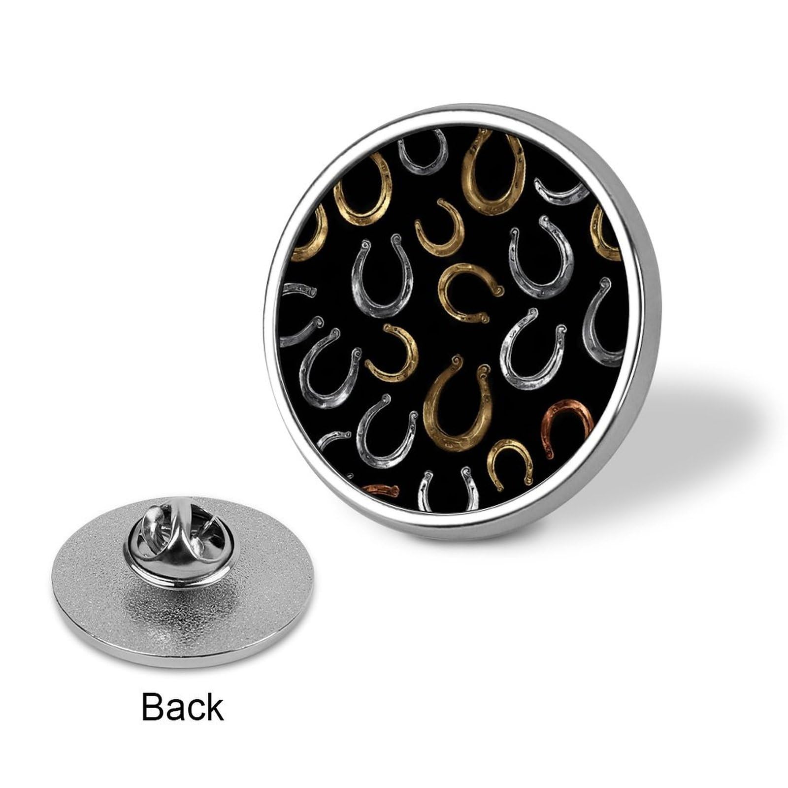 Horseshoes Horse Shoes Round Lapel Pin Button Brooch Pins Badge for Clothing Jewelry Accessories — view 3