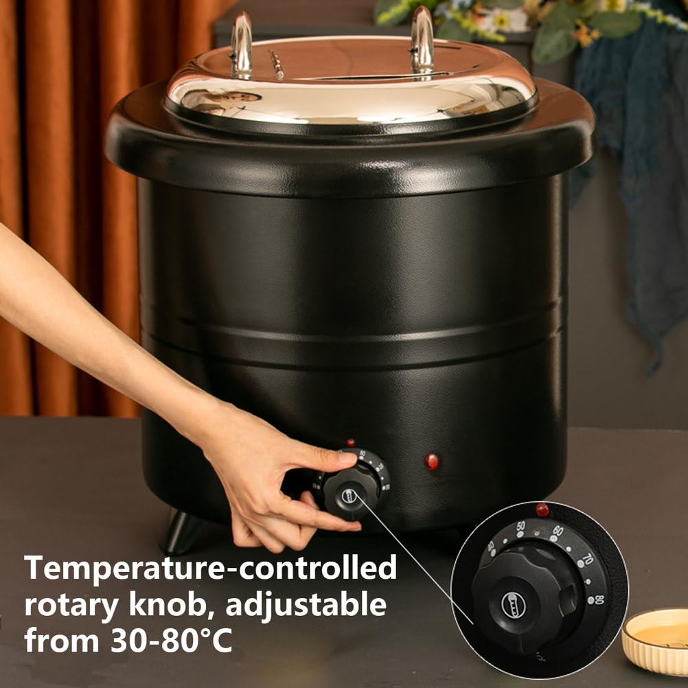 AIZYR Bollitore per Zuppa da 13 Litri Scaldazuppa Elettrico, Scaldavivande con Contenitore Estraibile in Acciaio Inox Scaldavivande da Banco per Ristoranti E Catering Domestici,Curved