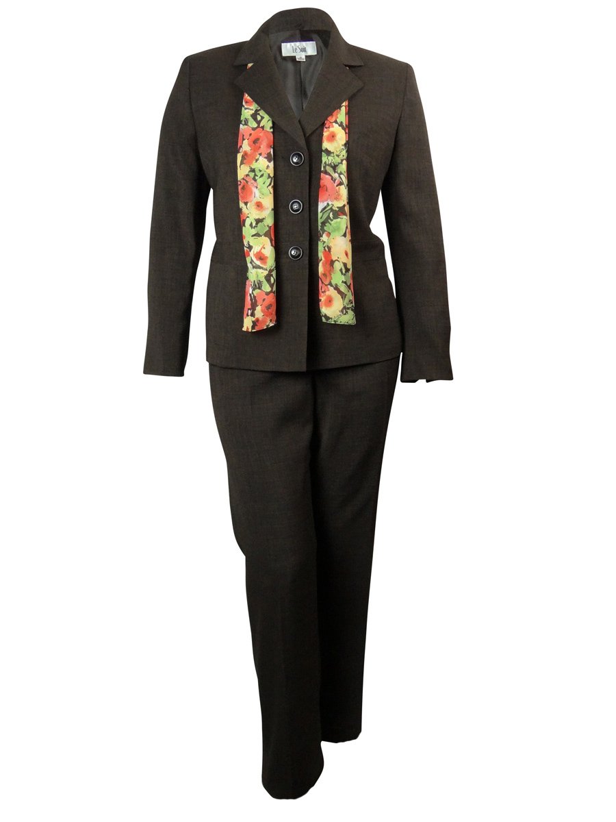 Le Suit Women's Inset Waist Jacket with Pant and Scarf Suit Set