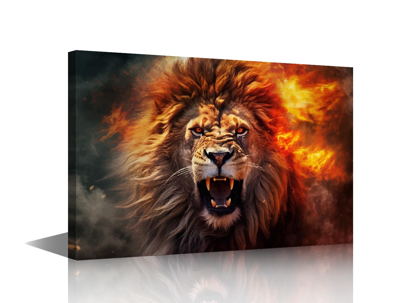 Majestic King of Beasts with Flaming Wall Art for Living Room Furious Lion Canvas Painting Artwork Blazing Mane Poster Wall Decor Decorations for Office Modern Pictures for Bedroom 12"Wx18"Hx1 Panel