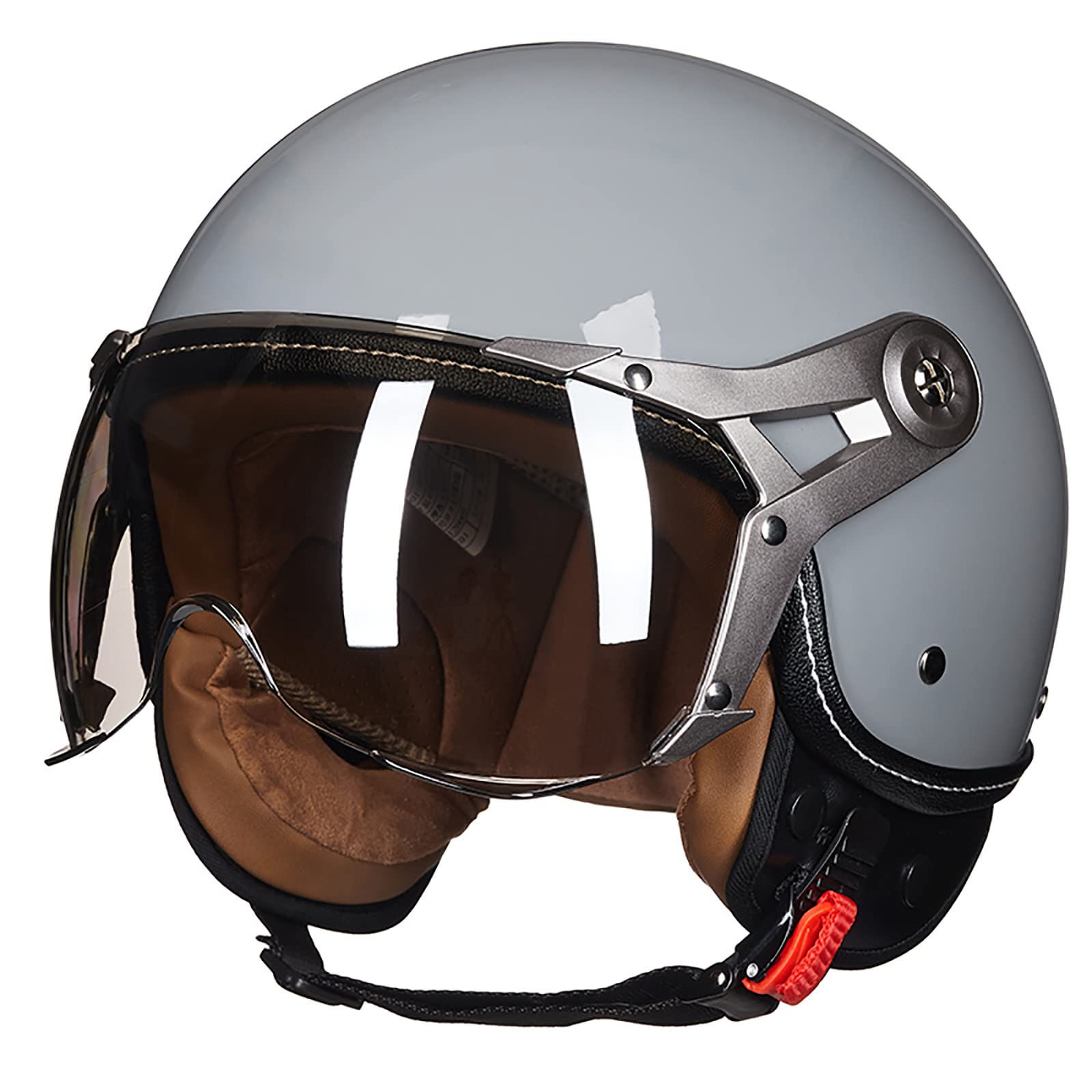 JATIBOSH Medio Casco Retro Tratamiento De Fortalecimiento, Antiarañazos Motocicleta Casco, Lentes Chapadas En Plata Clara De Primera Calidad Jet Ciclomotor Abierto Cascos, Certificación ECE