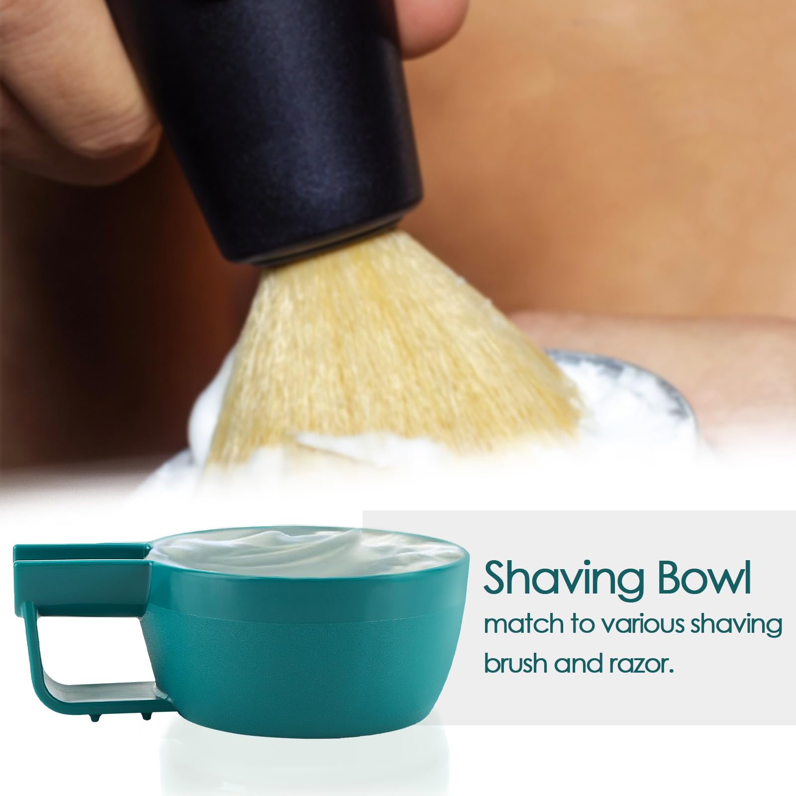 Linkidea Ciotola per Schiuma da Barba con Manico per Uomini, Tazza da Barba ad Ampia Apertura con Base Testurizzata per una Facile Schiumatura, Ciotola Antiscivolo per Sapone da Barba (Blu)