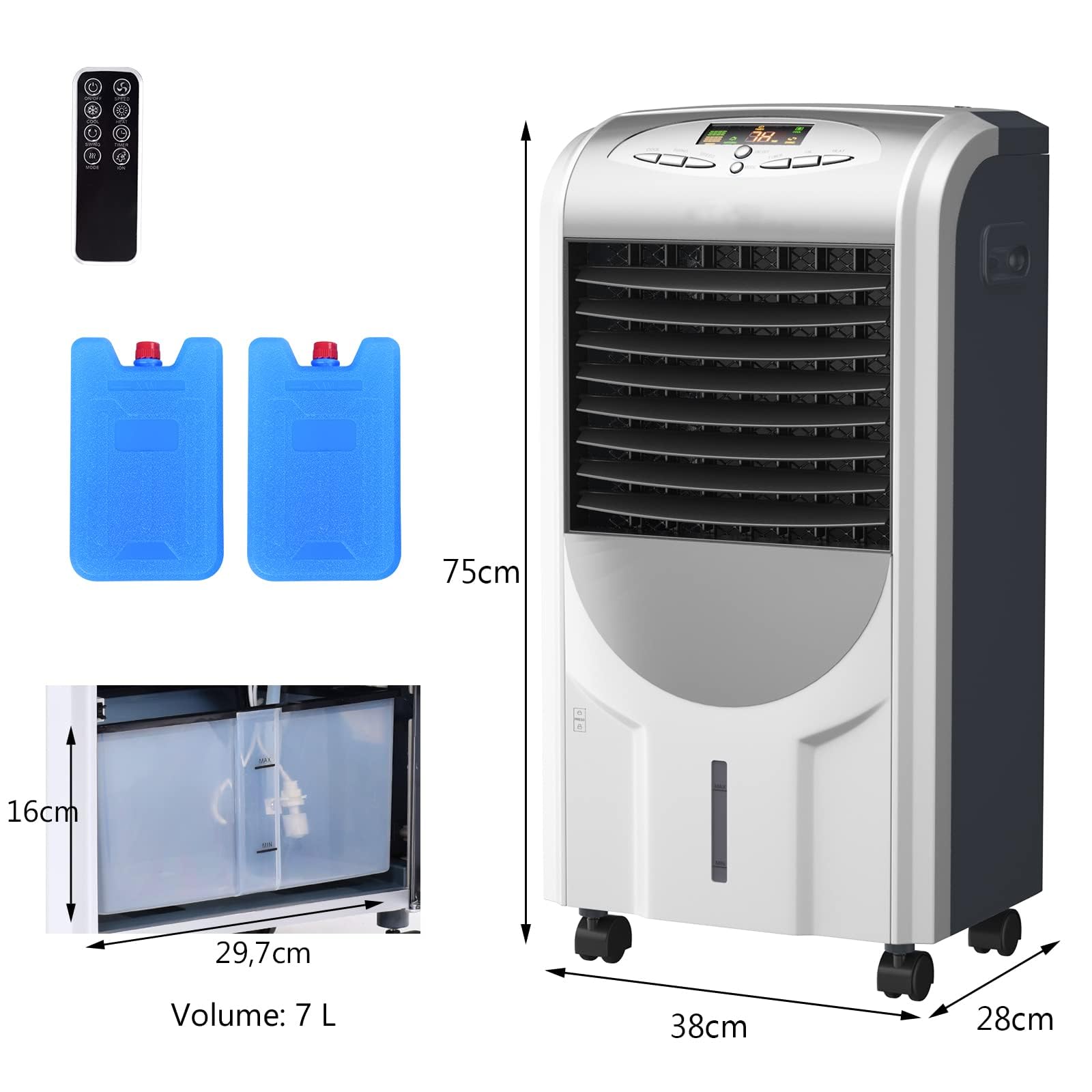 RELAX4LIFE 5 en 1 Rafraîchisseur d'Air Mobile Silencieux | Froid/Chauffage/Vent/Déshumi/Purification | Climatiseur Mobile sans Évacuation | Réservoir 7L | Oscillation | 3 Vitesses | Mini Clim Portable