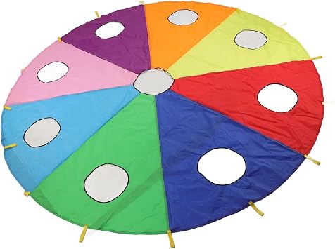 Kids Parachute Playセットの傘、9ホール丸い形のインフレータブルスティックモグラドキドキゲーム、耐久性のある素材、安全なデザイン、子供向けのインタラクティブなおもちゃ、f