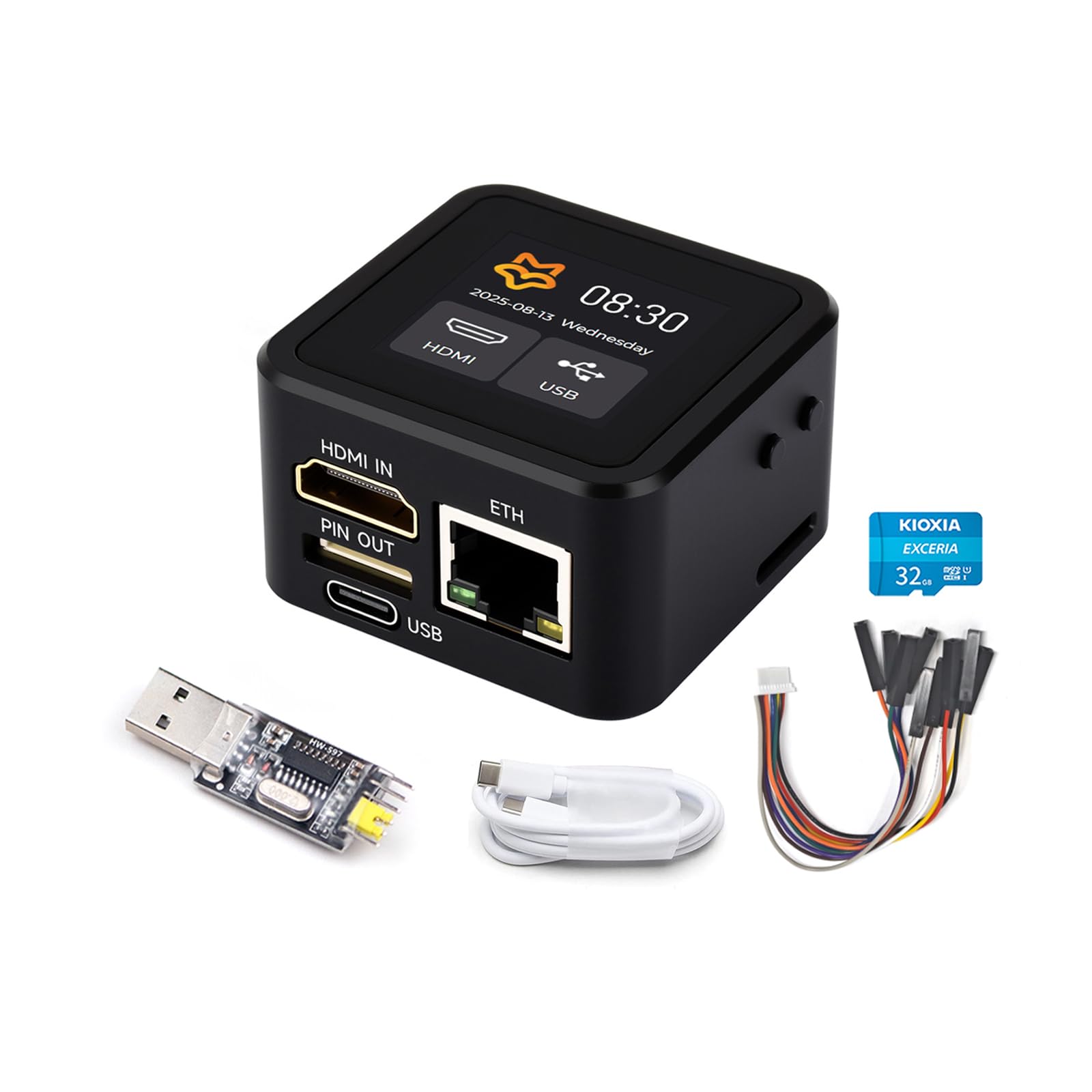 Luckfox PicoKVM IP KVM Mini Remote Control O&M Tool - 1.2G RV1106G3 Linux RISC-V CPU, 256M DDR3 RAM 8GB eMMC, HDMI Video Input HID Signals Output,100Mbps RJ45 Ethernet, I/O SD Card Port (PicoKVM Full)