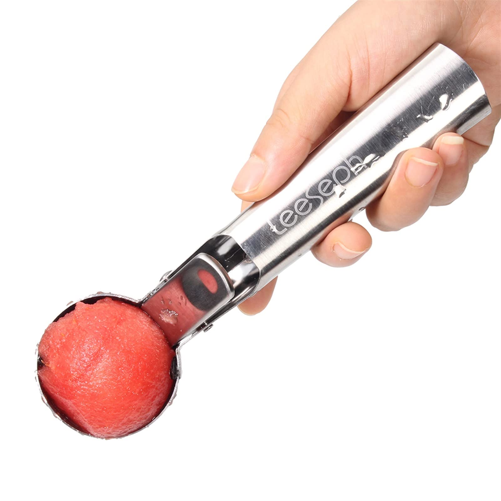 Eisportionierer, Eisportionierer aus Edelstahl mit Auslöser, Frostschutzgriff, Eislöffel für Gelato, Frozen Yogurt, Eisbecher (grün)