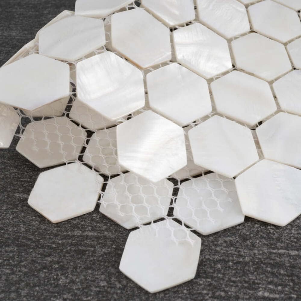 Tenedos Natural Seashell Mother of Pearl Hexagon Mosaic Tile – Box of 5 Sheets, Ideal for Kitchen Backsplash, Bathroom Walls, Spas, Pools, and Accent Features