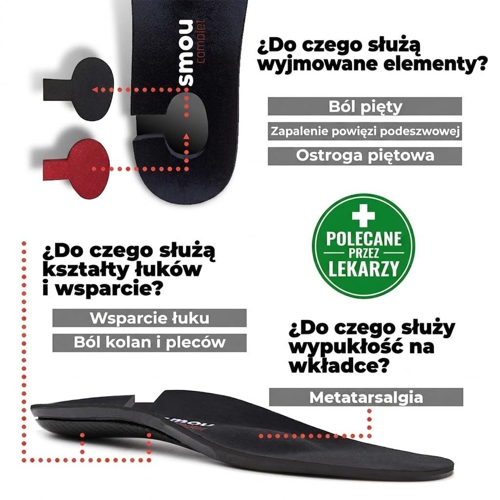 SMOU COMPLET Wkładki na Ostrogi Piętowe, Zapalenie Powięzi Podeszwy i Bóle Sródstopia | Leczy Ból Stóp | Płaskostopie Lub Koślawość Stóp | Wkładki Ortopedyczne | Produkt Opatentowany (41-42 EU)