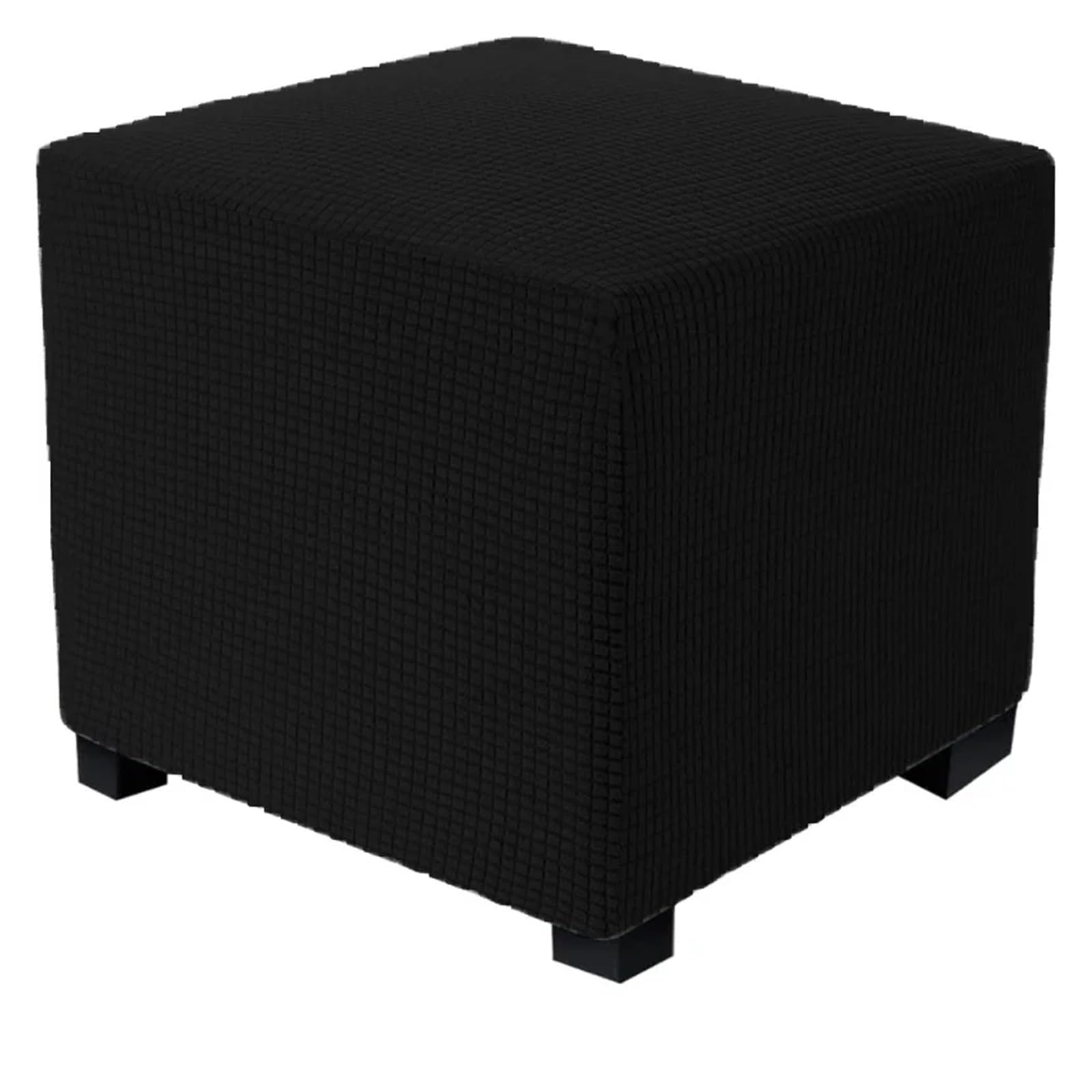 YXINAER Foot Stool Cover Square Ottoman Cover Polar Fleece Footstool Covers Elastic Footrest Slipcovers House Pouf Carre Furniture Protector Stool(Black,S)