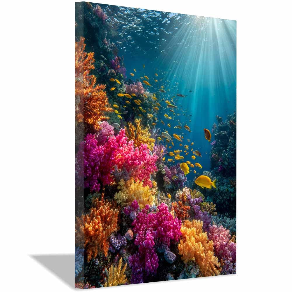 HOQIU Natural scenery wall art Vibrants Corals Reef decorative painting, wall art, for Living Room Bathroom Bedroom Kitchen Decoration.(Multicolor)-70x100cm Framed