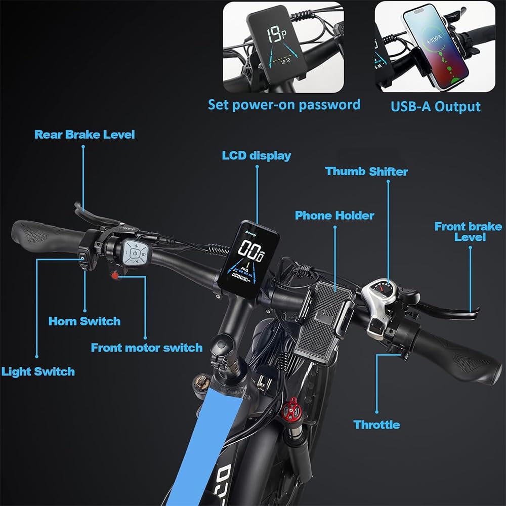 Bicicleta eléctrica para adultos EB7PRO, batería extraíble de 23 Ah, doble motor de 52 V, neumáticos de 26 x 4 pulgadas para moto de montaña, nieve, lanzadera, bicicleta todo terreno, freno de disco.