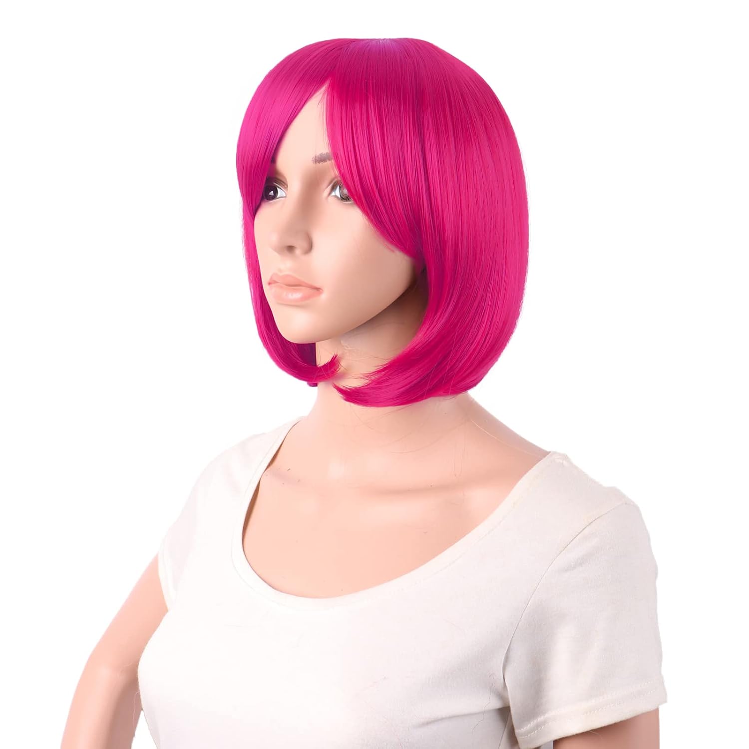 MapofBeauty 12 Inch/30 cm Short Bob Straight Side Bangs Synthetic Fiber Heat Resistant Hair Party Cosplay Wig (Hot Pink)