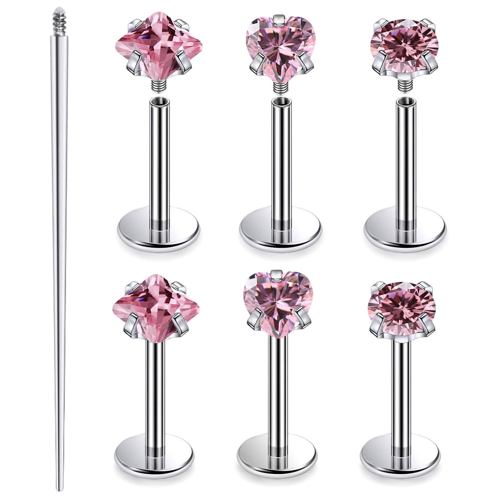 16G F136 Titanium Lip Rings CZ Labret Jewelry Internally Threaded Monroe Lip Ring Medusa Snake Bite Piercing Jewelry Conch Tragus Forward Helix Cartilage Earring Studs Piercing Jewelry-image-15