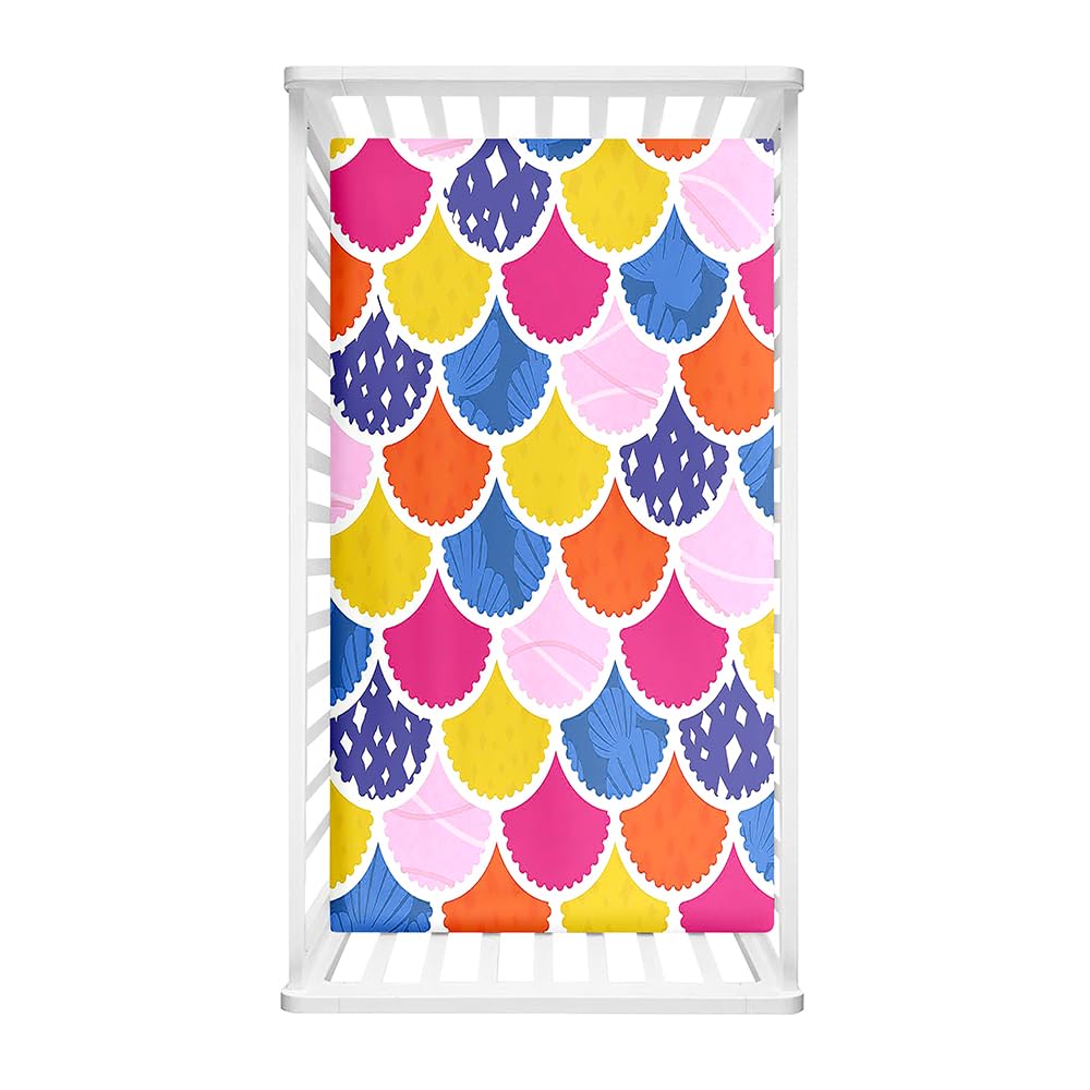 Odot Cot Bed Fitted Sheets Girls Travel Cot Sheets, Dreamy Mermaid Scales Print Microfiber Mattress Protector, Toddler Kids Cozy Bedding for Cradle, Cribs, Bassinet (Colorful,85x51cm)