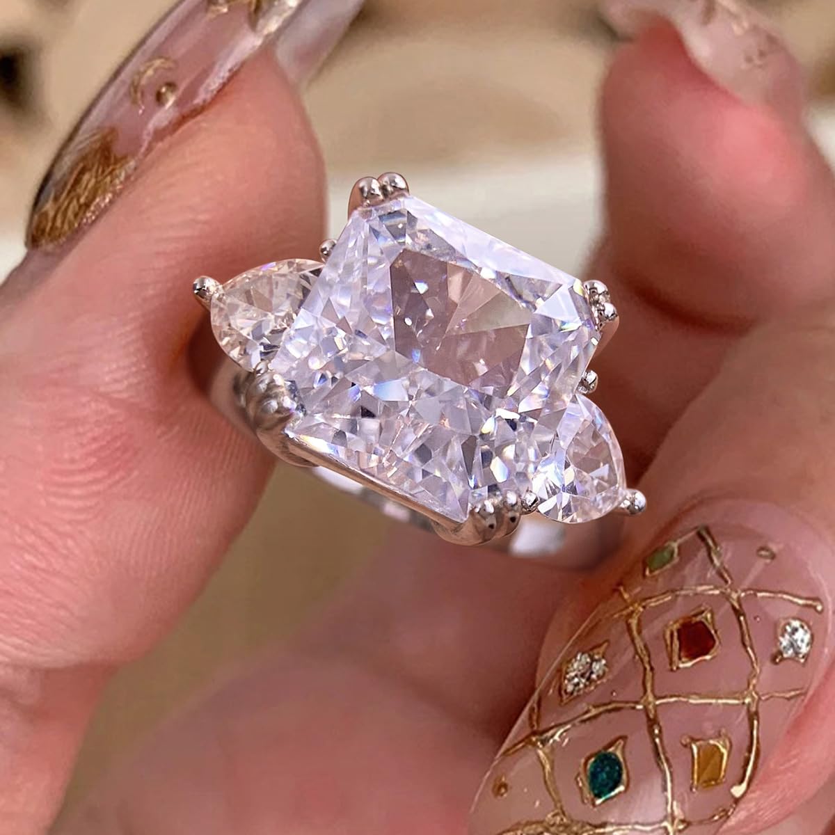 1pc Sterling Silver 5 CT Square Zircon Rings Exquisite For Women Dating Daily Wear Birthday Gifts Occasion Trendy Women's Jewelry Gift