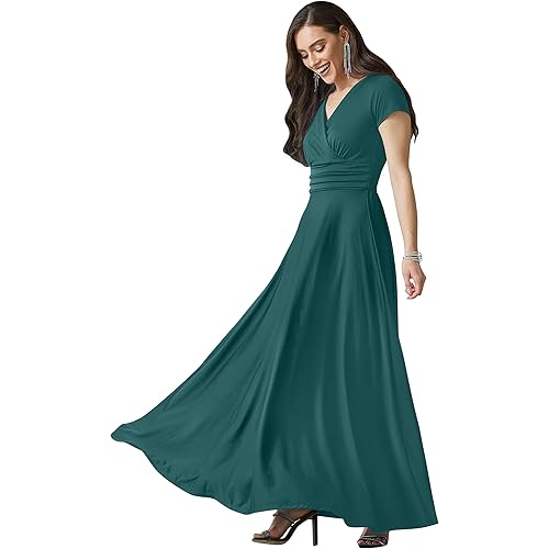 KOH KOH Womens Sexy Cap Short Sleeve V-Neck Flowy Cocktail Gown