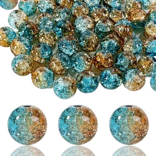OMYZERO 100Pcs 10mm Glass Beads Crackle Glass Beads for Jewelry Making