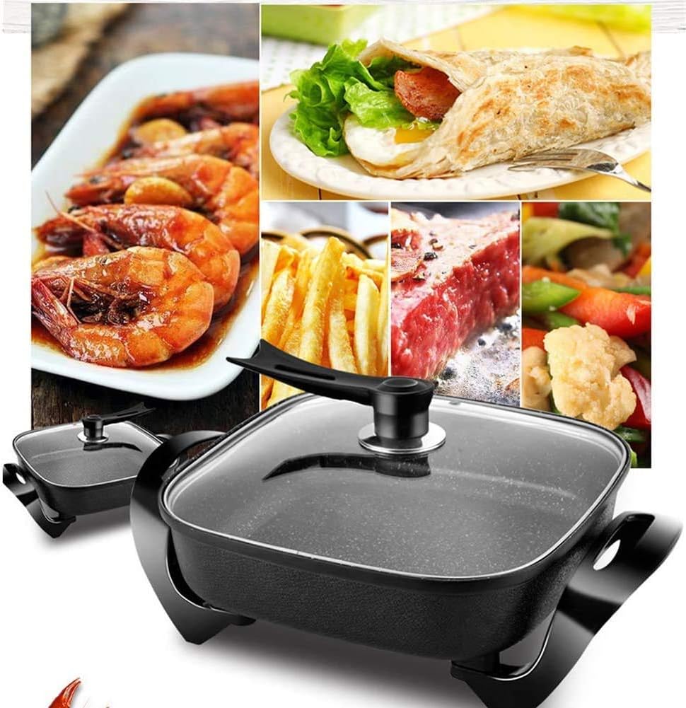 Electric Skillet 1800W, Multifunctional Electric Cooker for Frying, Electric Frying Pan with Glass Lid, Non-Stick Surface, Easy to Clean,Red (Color : Black)