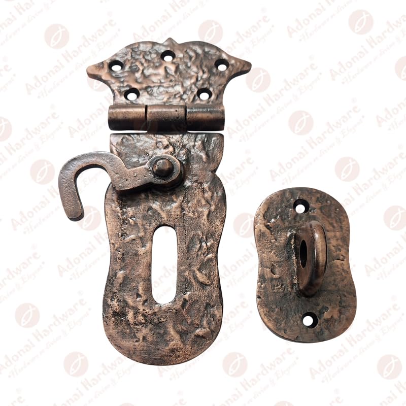 Image of Adonai Hardware inchParan inch Heavy Duty Antique Cast Iron Safety Hasp and Staple with Locking Mechanism (6 inch x 1 Pack, Antique Copper) for Vintage Pirates Treasure Chest, Trunks, Wooden Jewelry Box