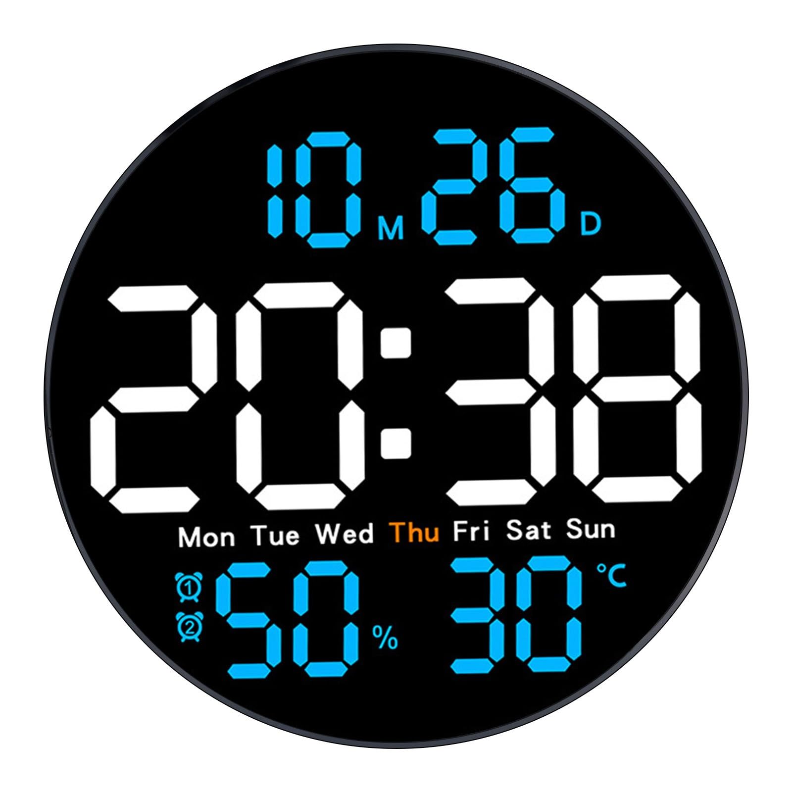 Horloge murale numérique RichVibe 25,4 cm avec thermomètre pour salon