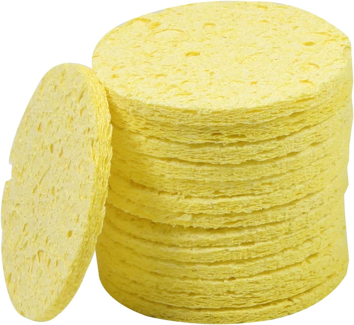 Heyiarbeit 20Pcs Soldering Sponge 55mmx55mmx11mm Replacement Soldering Iron Cleaning Sponge for Iron Tips Cleaner, Round Yellow