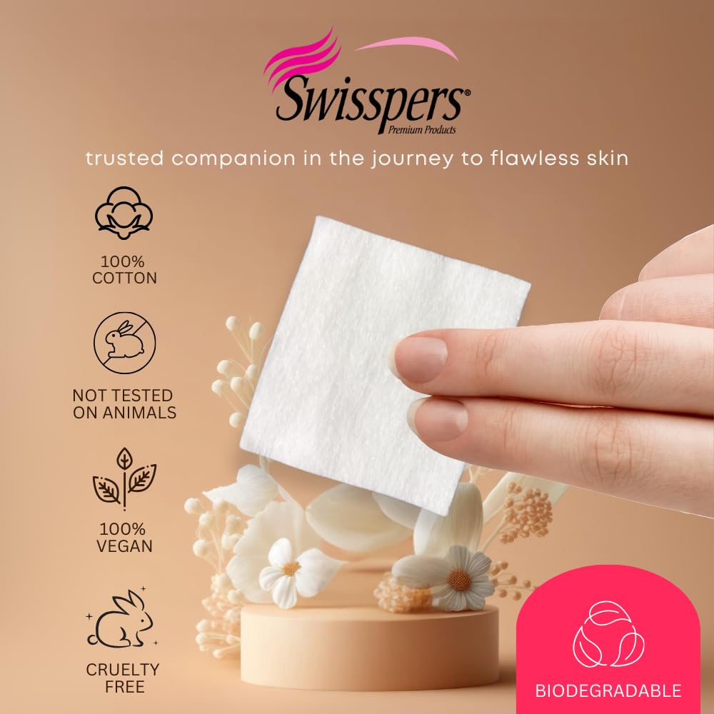 Swisspers Premium Ultra Soft Cleansing Cotton Pads – 150 Count (Pack of 3) – Luxuriously Soft Pads for Gentle Skincare and Makeup Removal – 100% Cotton
