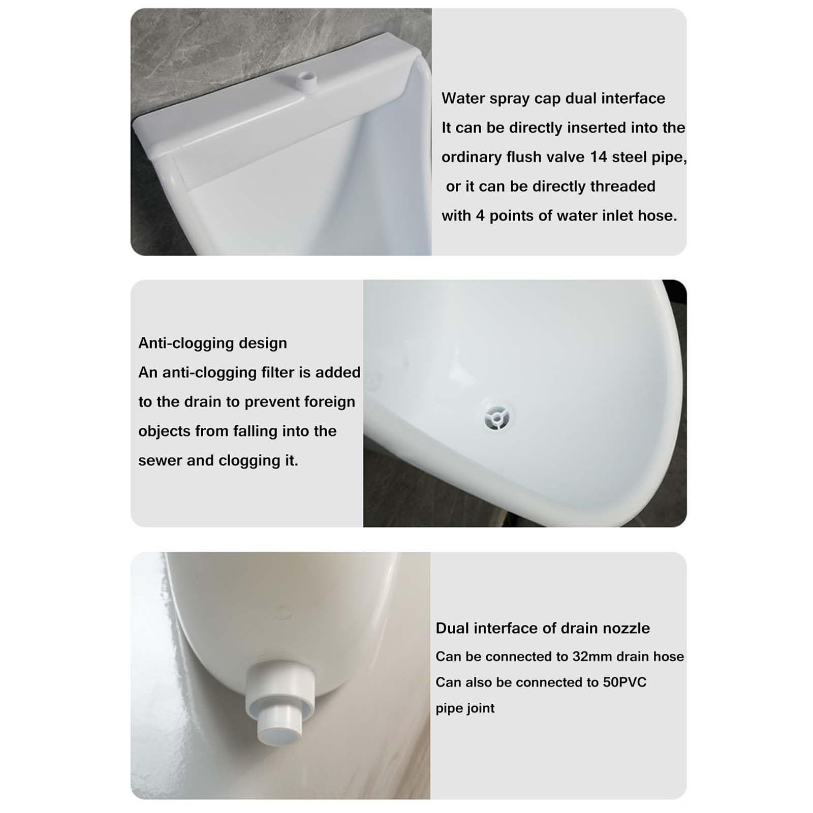 NILoykg& Urinarios De Plástico De Montaje En La Pared para Hombres, Orinales Simples Eficiencia De Lavado De Inodoros Públicos Urinarios, Urinarios Sin Agua con Manguera,Blanco,Surface Mounted