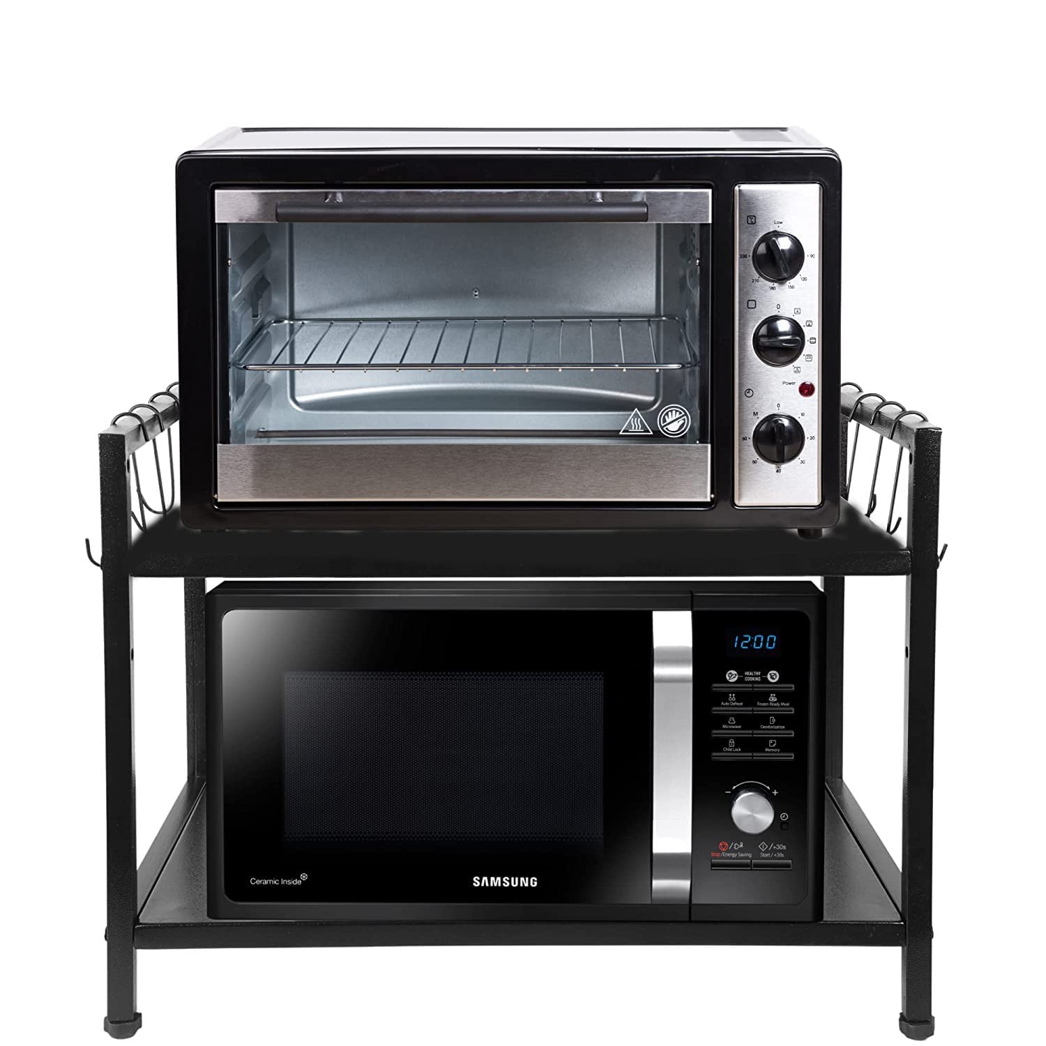 A to Z Hub || 2 Tier Metal Microwave Stand || Microwave & OTG Stand for Kitchen Counter|| Double Platform for Extra Storage with Hooks|| Kitchen Oven Rack