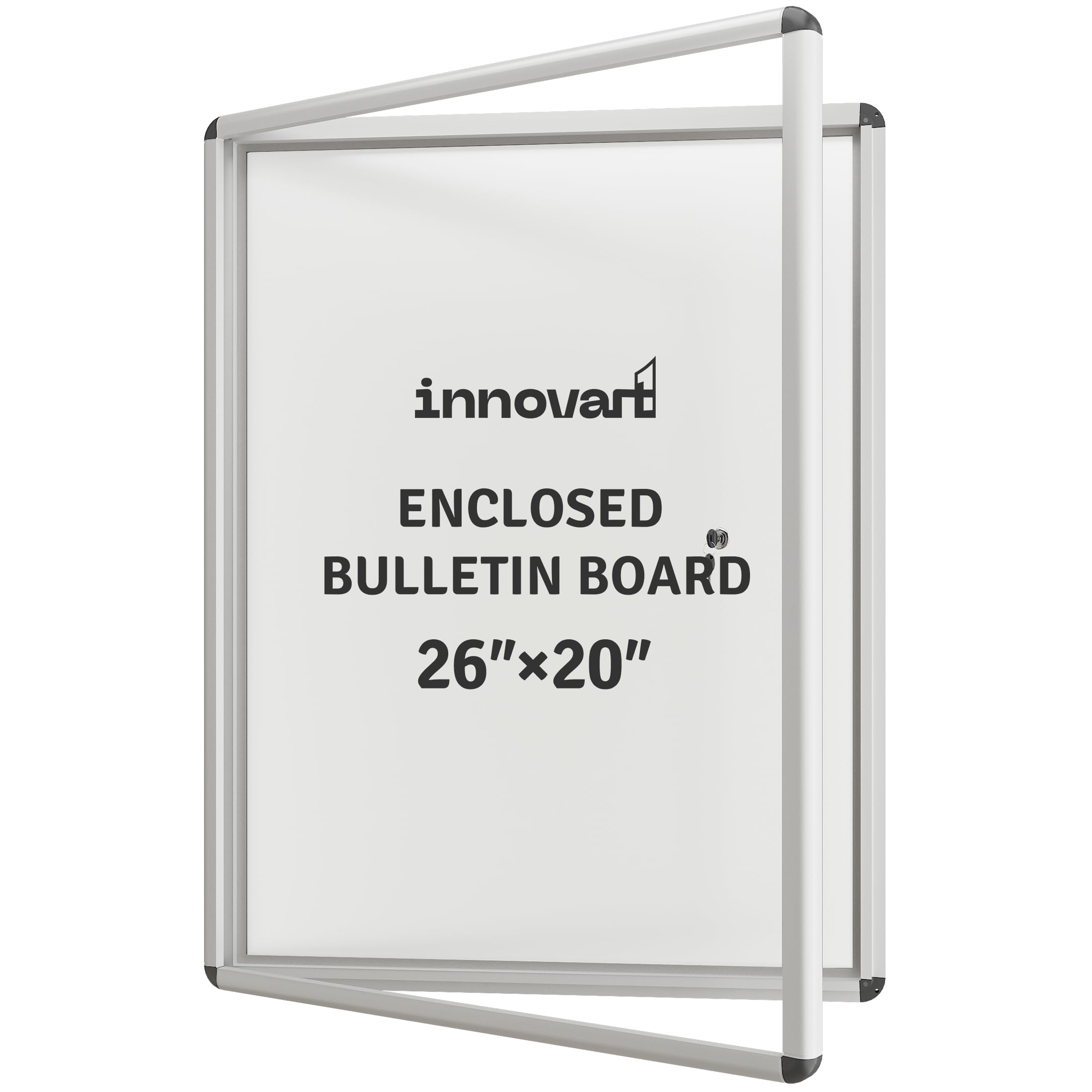 INNOVART Enclosed Bulletin Board 26”x20”, Weatherproof Dry Erase Board w/Aluminum Frame, Outdoor Enclosed Whiteboard Wall Display Case w/Swing-Open Door, Information Cabinet for School, Office