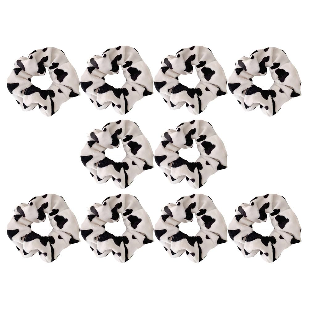 Baluue Cow Pattern Hair Scrunchies 10 Pack Soft Plush Ponytail Holders Elastic Hair Bands for Thick Curly Styling Accessories