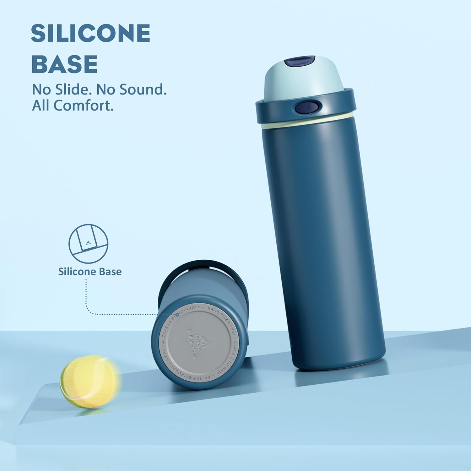 POWCAN 24 oz Insulated Stainless Steel Water Bottle: 2-in-1 Push-Button Spout & Quick-Flip Straw, Leakproof, Cold 24 Hrs, Fits Car Cupholder, Reusable Metal Bottle for Sports, School Gift (Denim Blue) - Image 6