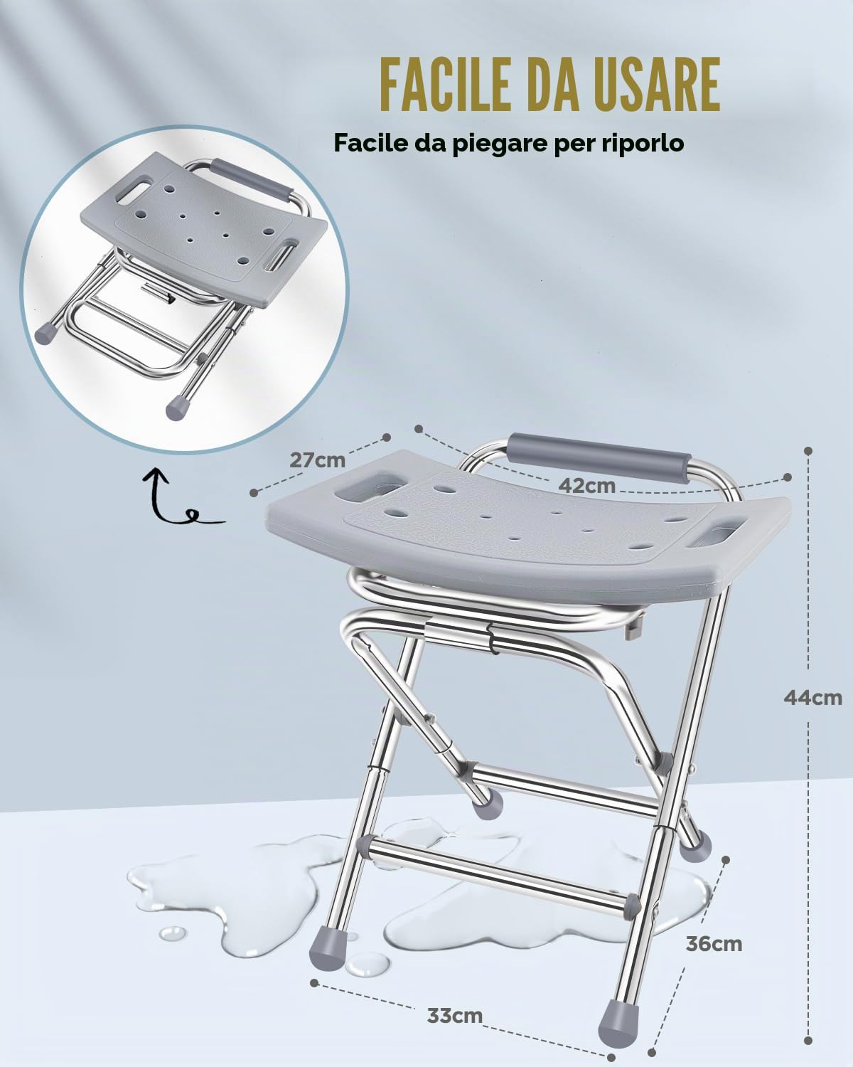 Sgabello per doccia pieghevole, sedia per doccia interna, sedia da bagno per vasca, sgabello per doccia per anziani, capacità di peso 180 kg