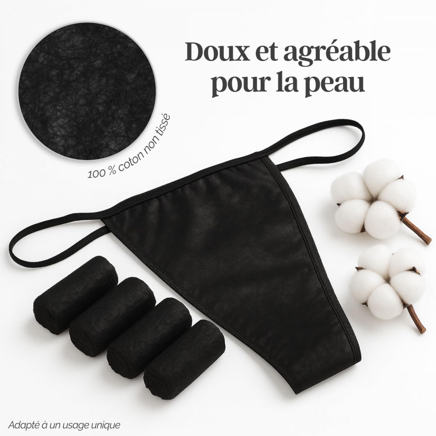 Vivezen - Lot de 500 Strings, Culottes Femme jetables - Noir
