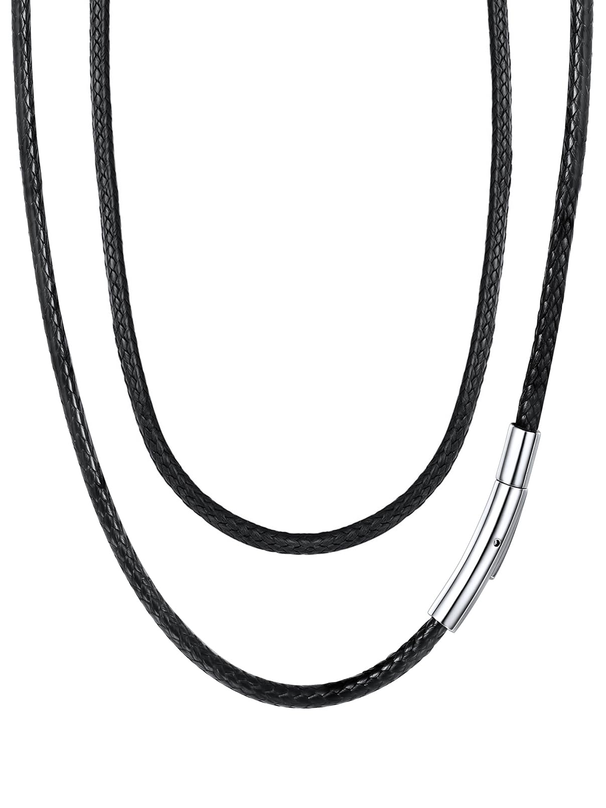 FaithHeart Collana Uomo Collana Caucciu 2/3 MM Nero/Marrone Corda di Cuoio Pelle Catenina Uomo Cordino per Collane Impermeabile Sintetica Cordino per Ciondolo 40-75 CM