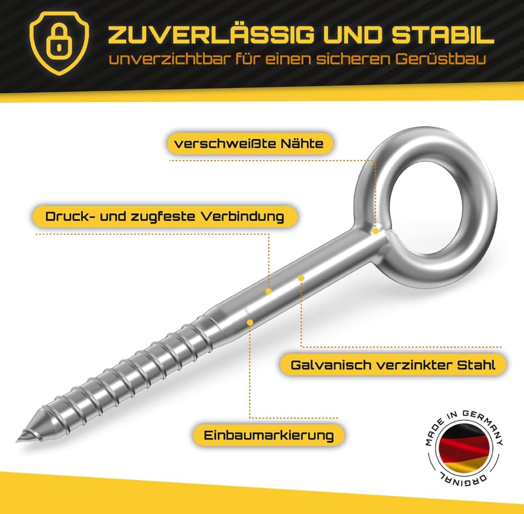 Ösenschraube [12 x 300mm | 25 Stück] Ringschraube - Schraubösen - Ösenschrauben - Ringschrauben - Schrauböse mit Einbaumarkierung  & Galvanisch verzinkt - Ösenhaken - Ringschraube