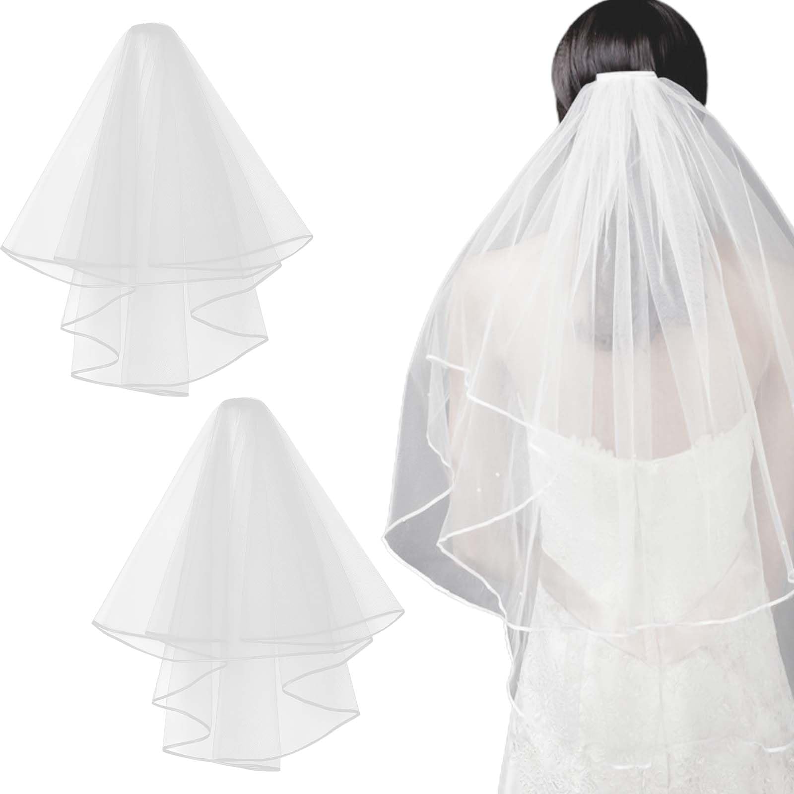 AAED 2 PCS velo novia disfraz despedida soltera velo despedida de soltera bride to be accesorios Nupcial Blanco Nupcial Velo de Novia con Peine Blanca Mantilla