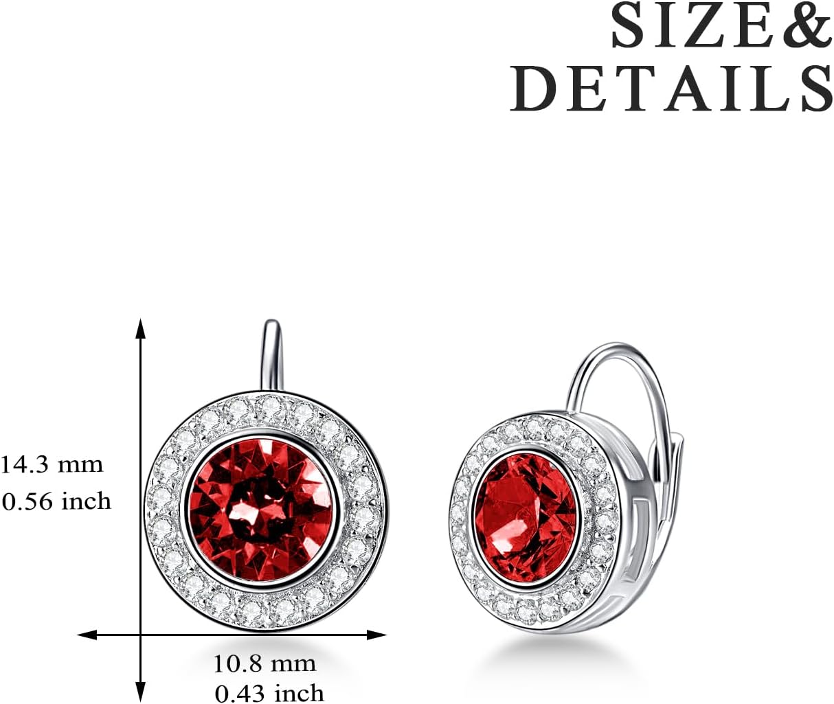 Halo Earrings 925 Sterling Silver Classic Round Cut Halo Leverback Earrings with Birthstone Crystal from Austria, Birthday Jewelry Gifts for Women - Image 4