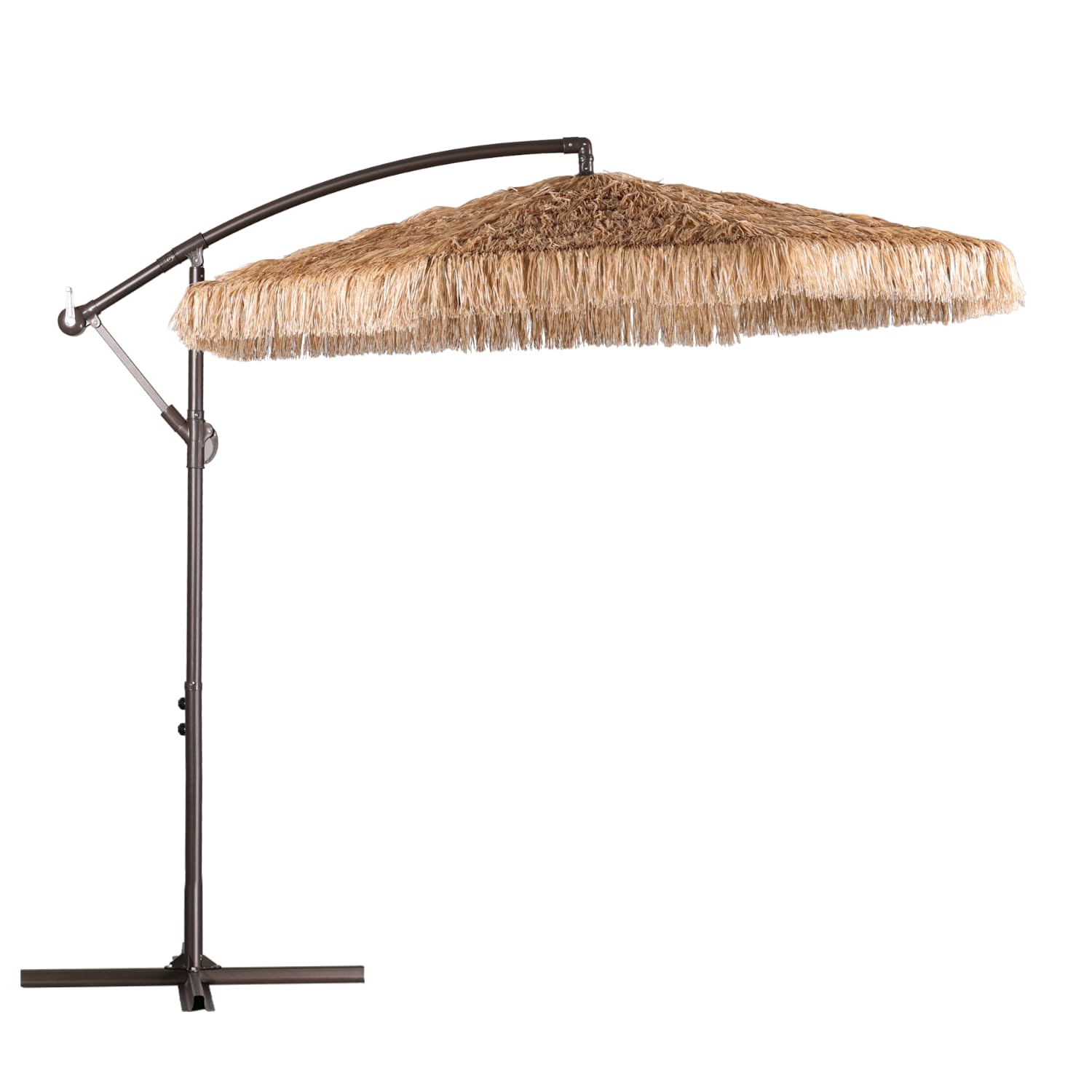 BPS 10FT Cantilever Tiki Thatch Patio Umbrella, Hand-Push Tilt Offset Umbrella for Outdoor, Poolside, Backyard, Beach - Natural Straw Look (No Base)