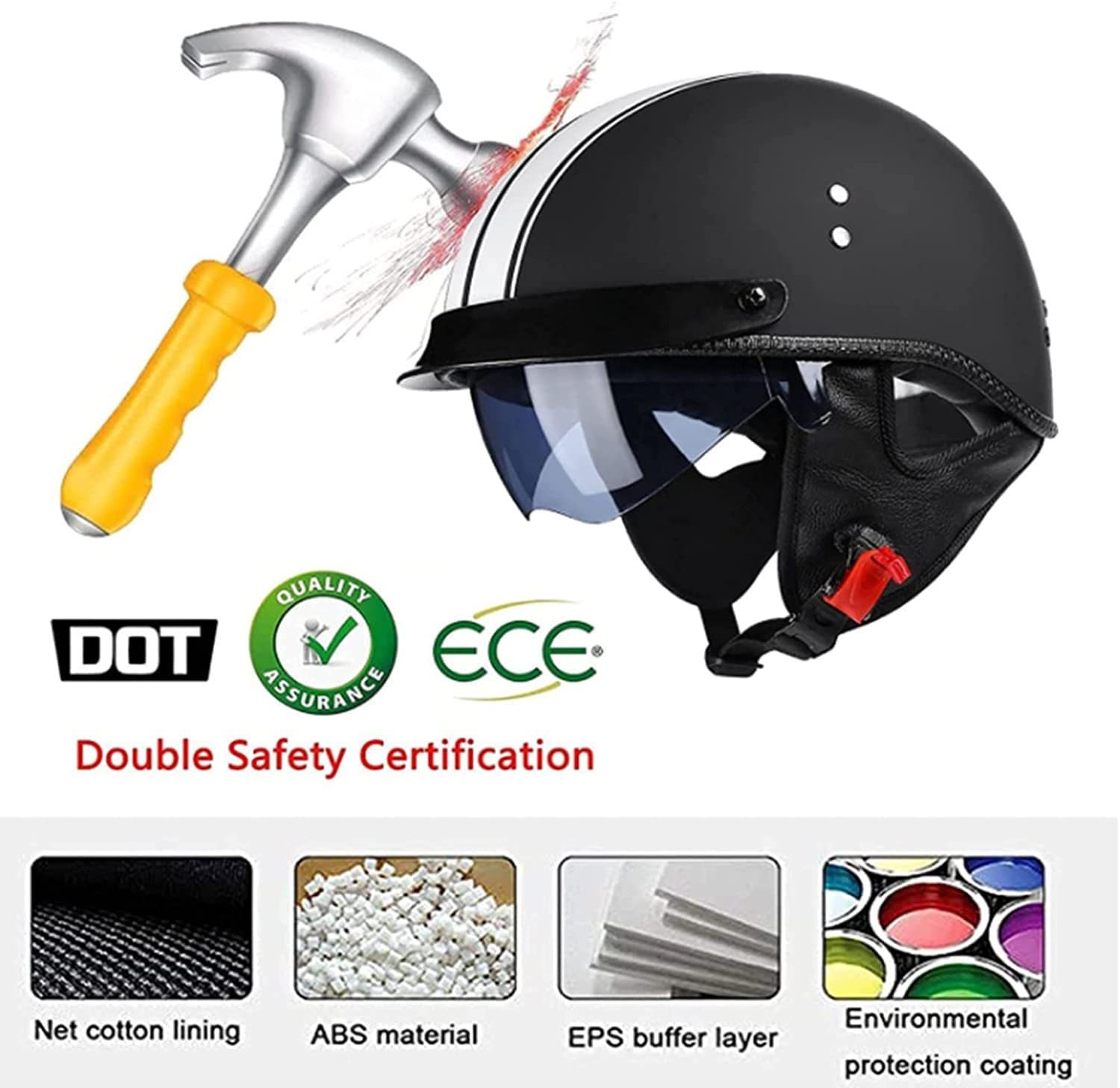 Caschi Moto Aperti Per Adulti Casco Moto Jet Certificato ECE Mezzo Con Visiera Casco Moto Bici Elettrica Unisex Per Casco Pilota Scooter Ciclomotore A,XXL/(61~62cm)