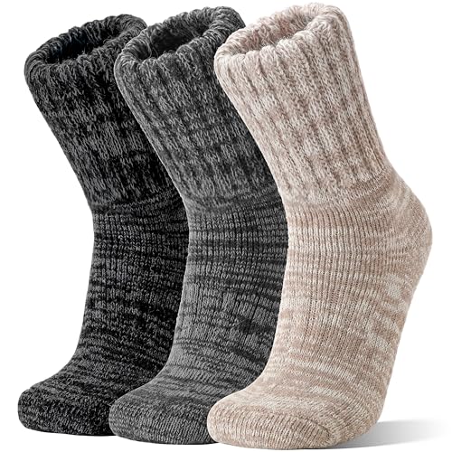 Sandsuced Merino Socken für Damen Herren Warme Wolle Thermosocken Dicke Arbeitssocken Geschenke Wollsocken Atmungsaktive Wintersocken 3 Paar (Hellkhaki/Grau/Schwarz 36-42)