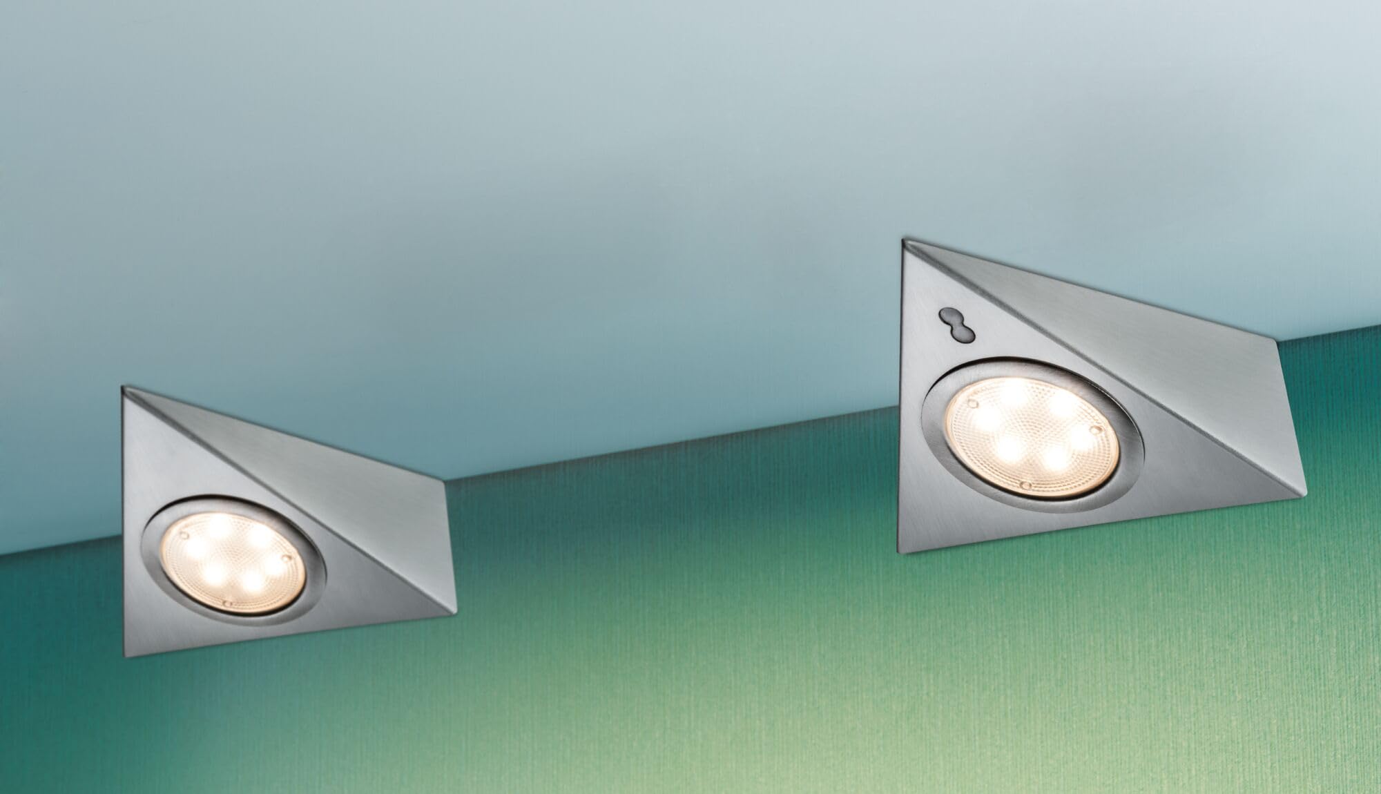 Paulmann 93572 LED Unterschrankleuchte Dreieck mit Näherungssensor eckig incl. 3x2,8 Watt Schrankleuchte Eisen gebürstet Schranklicht Metall, Glas