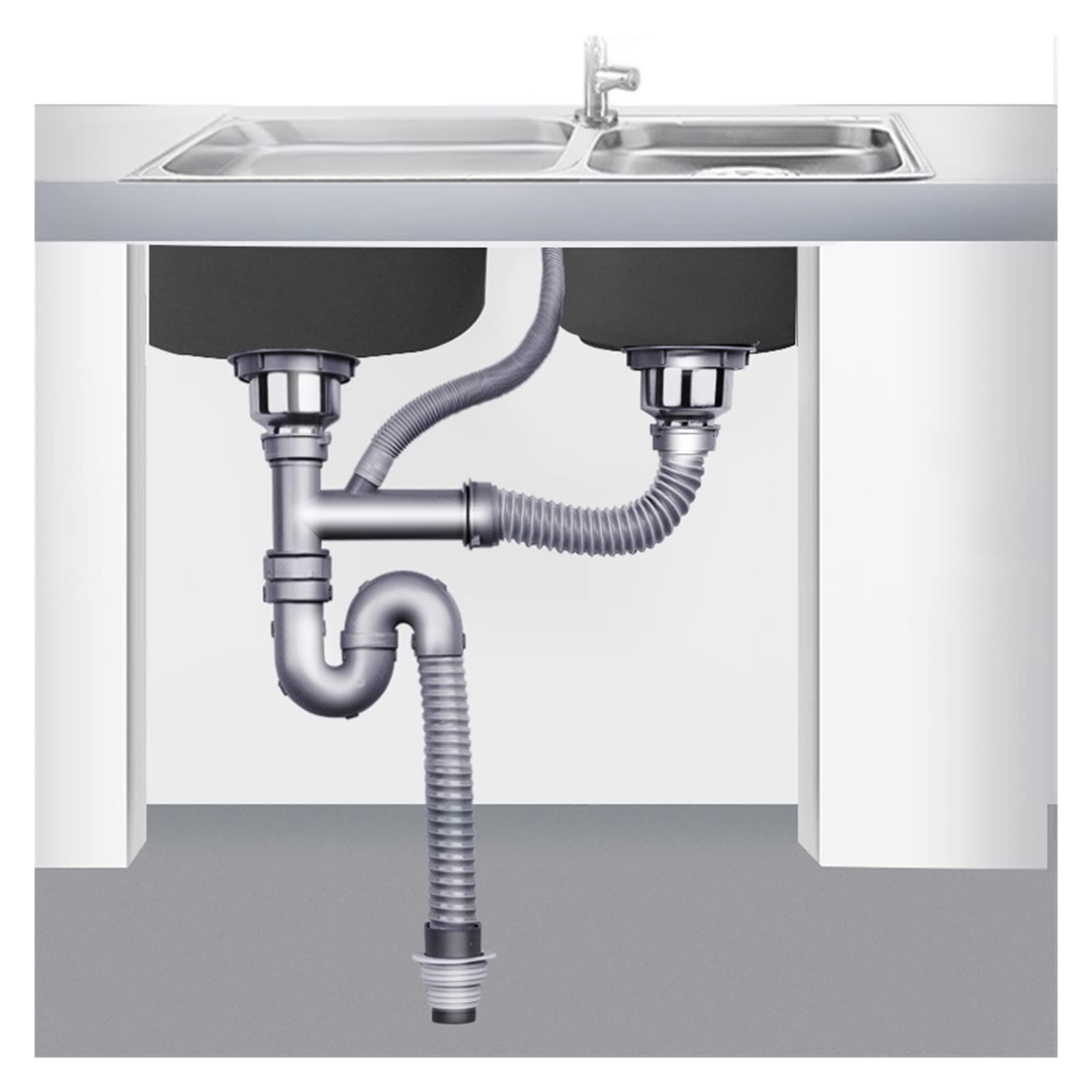 yaoqijie Tubo for fognatura Singolo a doppia scanalatura Lavello Scarichi Sottopiano in acciaio inox Tubo dell'acqua Lavabo Tubo idraulico Cucina Accessori for il bagno lasting