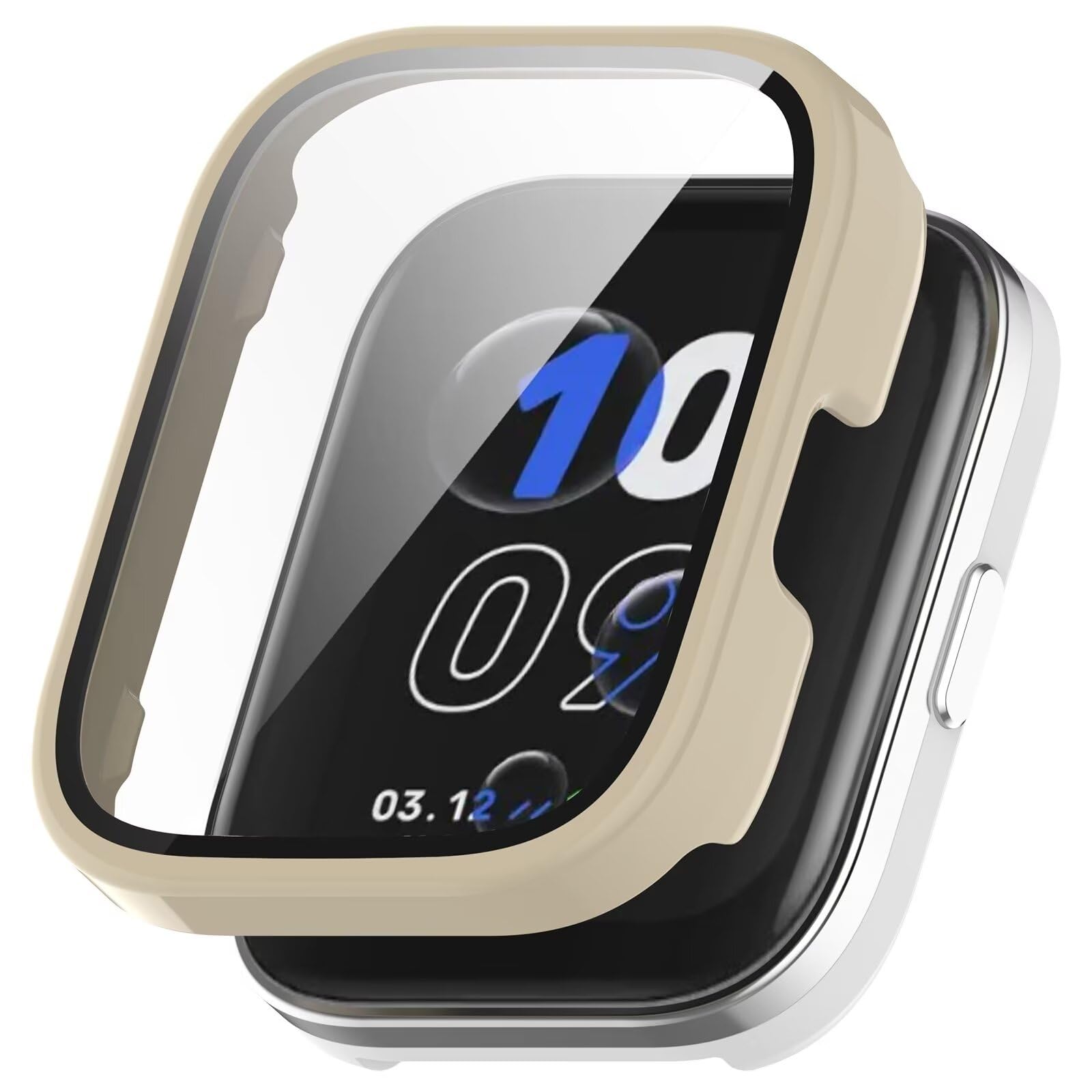 FTRONGRT Funda Compatible con Amazfit Bip 5 Unity, PC + Película Templada, Antirayaduras Todo Incluido, Funda Protectora Compatible con Amazfit Bip 5 Unity Mirar.Blanco Marfil