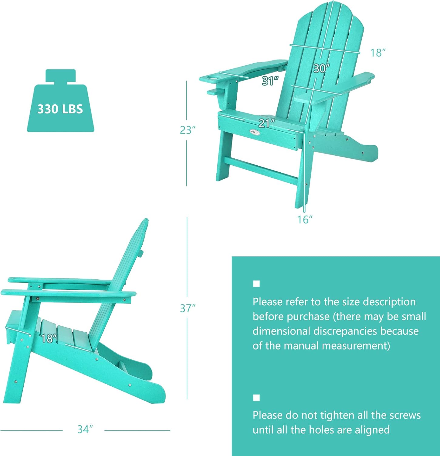 Tangkula Adirondack Chair Outdoor, Fade Resistant HDPE Armchairs with Cup Holder, Weather Resistant Lounger Chairs for Patio Garden Backyard Deck, Lawn Porch Seating, Adirondack Lounger (4, Turquoise)