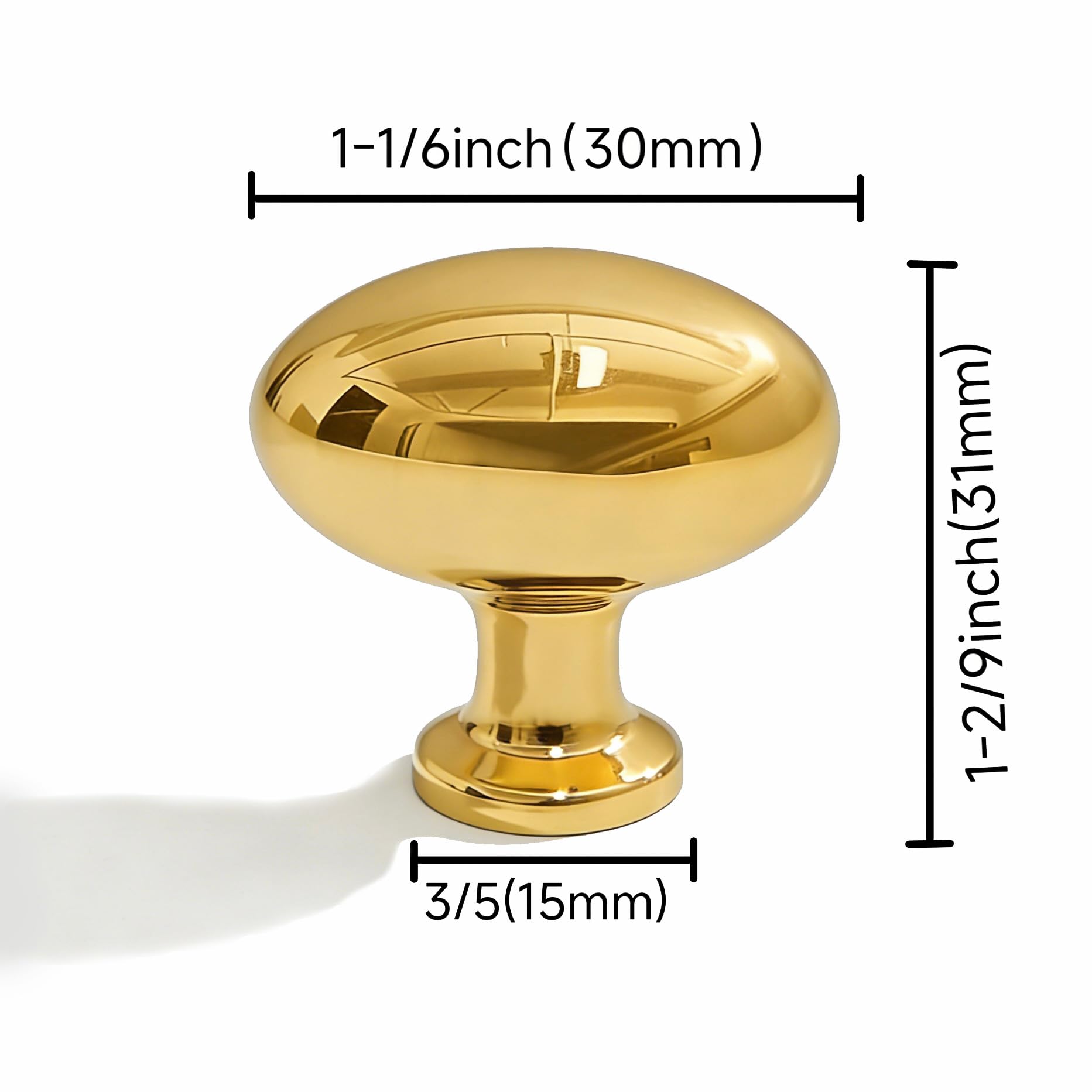 KHTUMEWARE-SB284 Solid Brass Oval Knob, Unlacquered Brass, 1-3/16 in (30 mm), 5-Pack in Unlacquered Brass — KHTUMEWARE